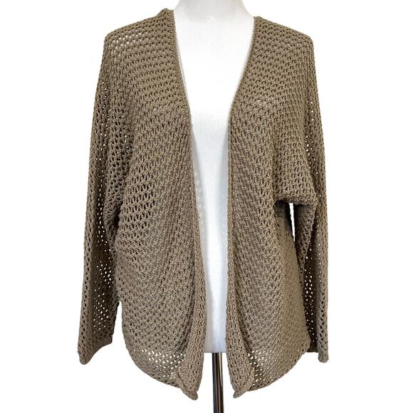 Don’t Ask Why Women’s Cardigan Sweater Tan Open Knit Open Front Made kItaly O/S - Picture 1 of 7